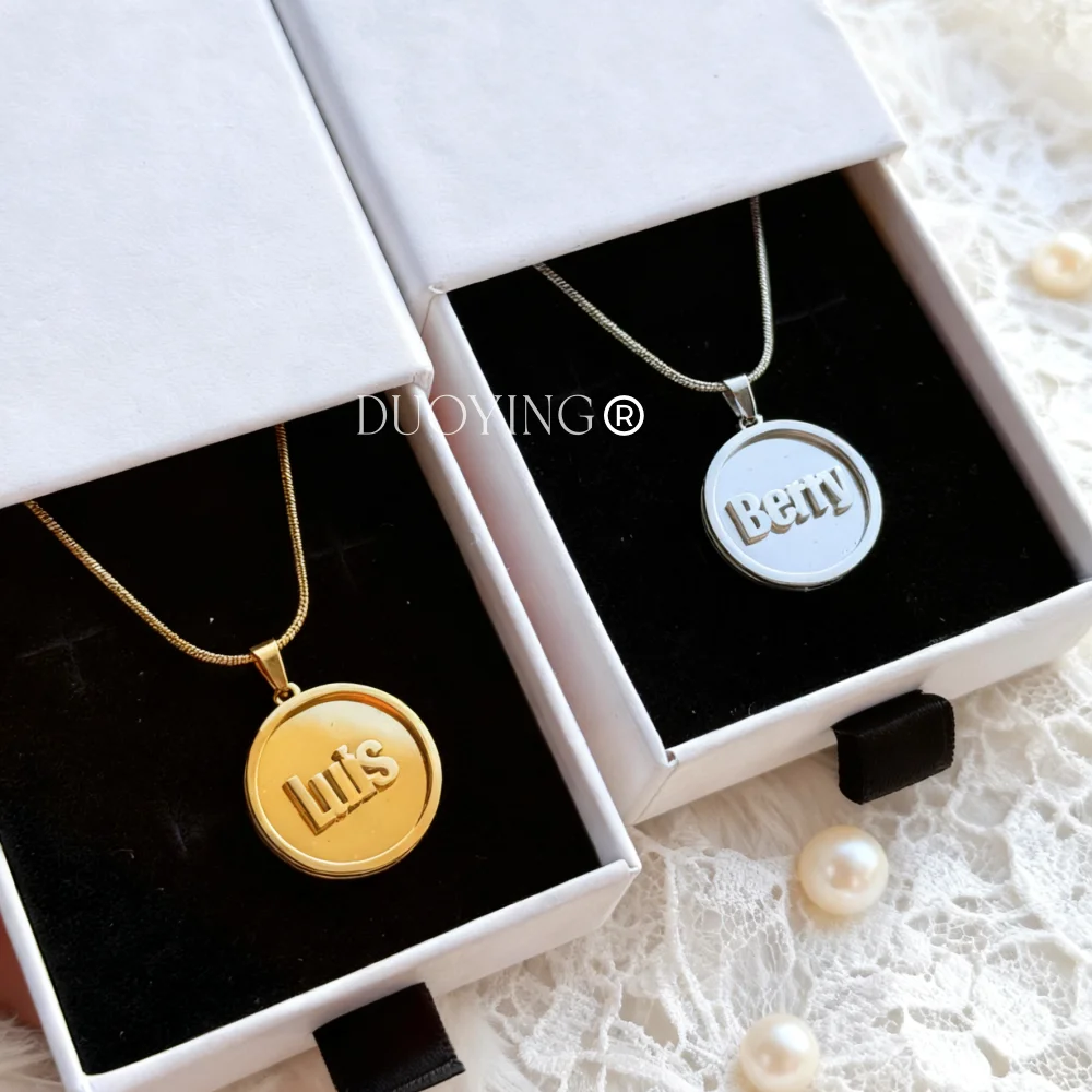 

DUOYING Snake Chain Customized Round 3D Name Pendant Necklace Gold Plated