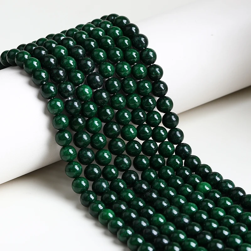 Natural Stone Dark Green Chalcedony Beads Round Loose Bead 4 6 8 10MM for Jewelry Making DIY Bracelet Necklace Accessory Supply