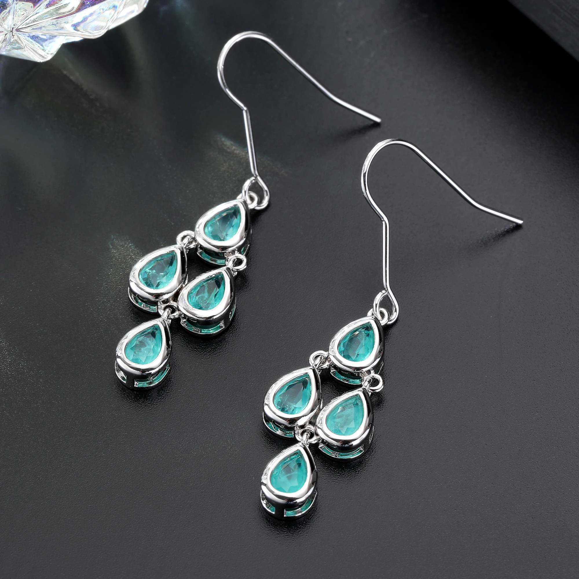 

Four Color Fine Draped Fusion Stone Earrings White Gold Plated Women's Jewelry