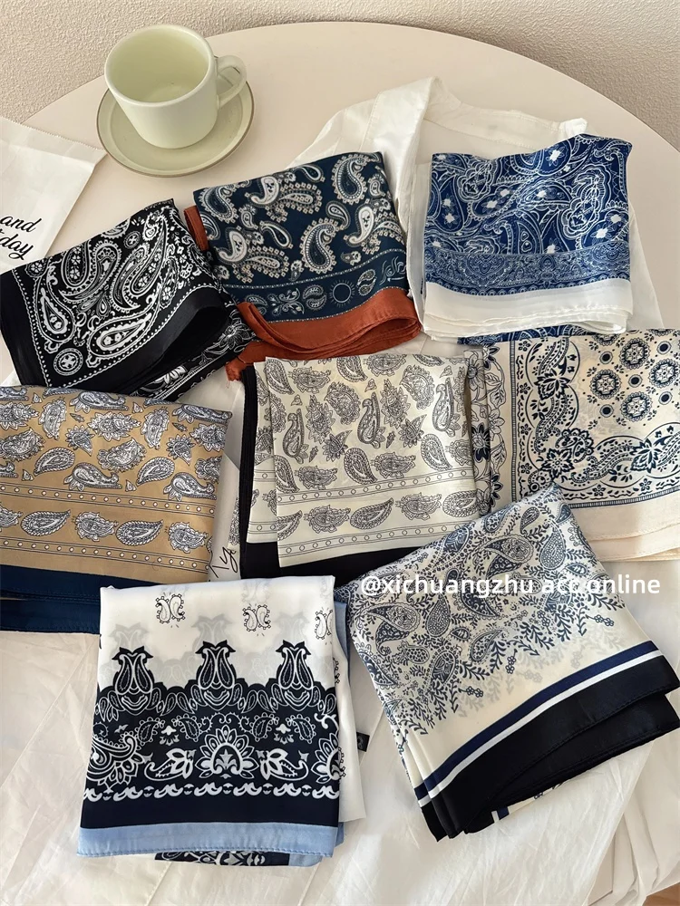 

2025 new cashew silk scarf women's spring and autumn Korean version versatile printed small scarf professional wear decorative