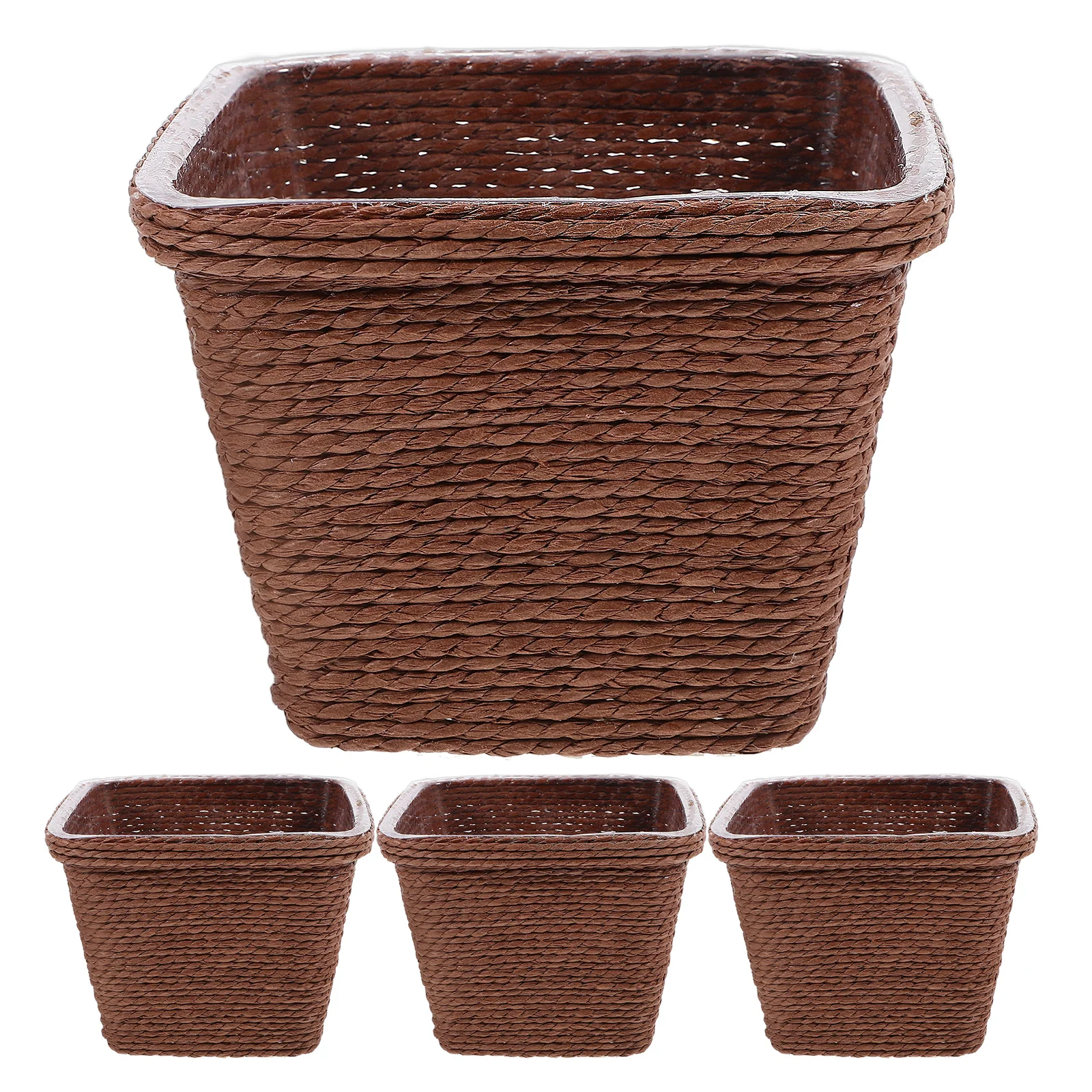

4pcs Mini Desktop Storage Basket Small Woven Flowerpot Paper Rope Bread Baskets Serving Home Decor Plant Container