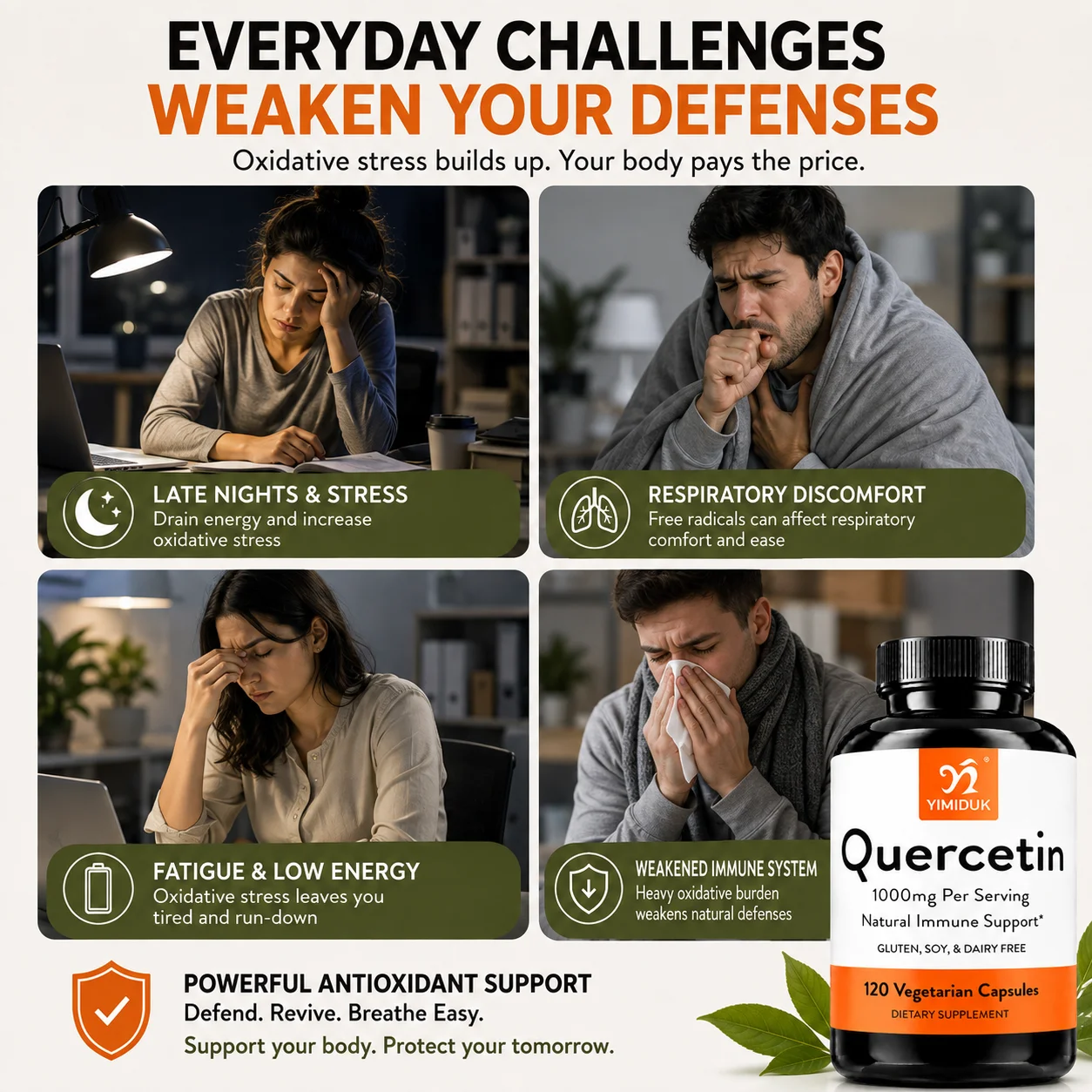 Quercetin 1000mg Capsules, Support Natural Immune, Promote Cellular Protection, Maintain Respiratory & Environmental Stress