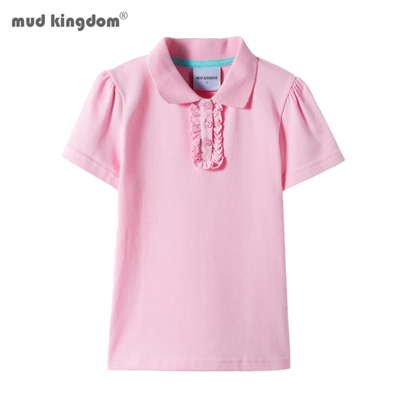 Mudkingdom Mudkingdom Big Girls Polo Shirt Casual Solid Ruffle Short Sleeve Tops for Kids Shirts Cotton Children Summer Clothing