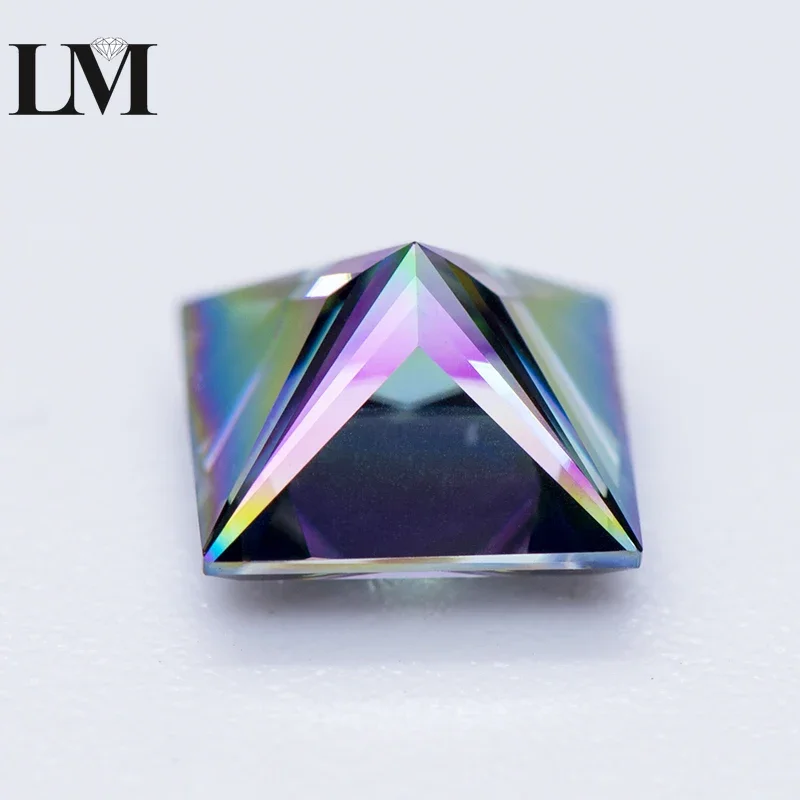 Moissanite Stone Rainbow Green Color Princess Cut Lab Grown Diamond For Charms DIY Jewelry Making Materials With GRA Certificate