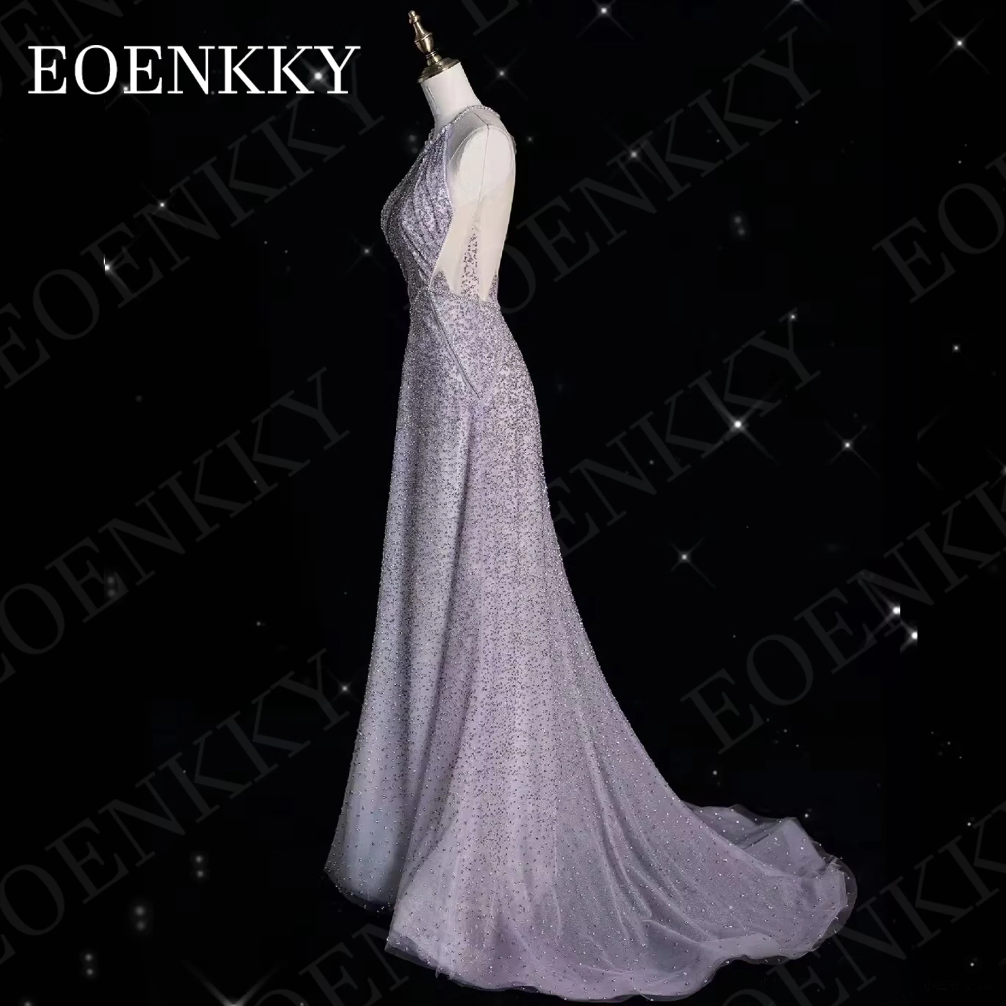 EOENKKY Halter Arábia Saudita Sereia Vestido De Noite Ilusão De Volta Luxo Sparkly Batidas Vestidos Ocasião Especial Halter Arábia Saudita Mermaid Evening Dress Ilusão Voltar Luxo Sparkly Beadings Vestidos de ocasião e