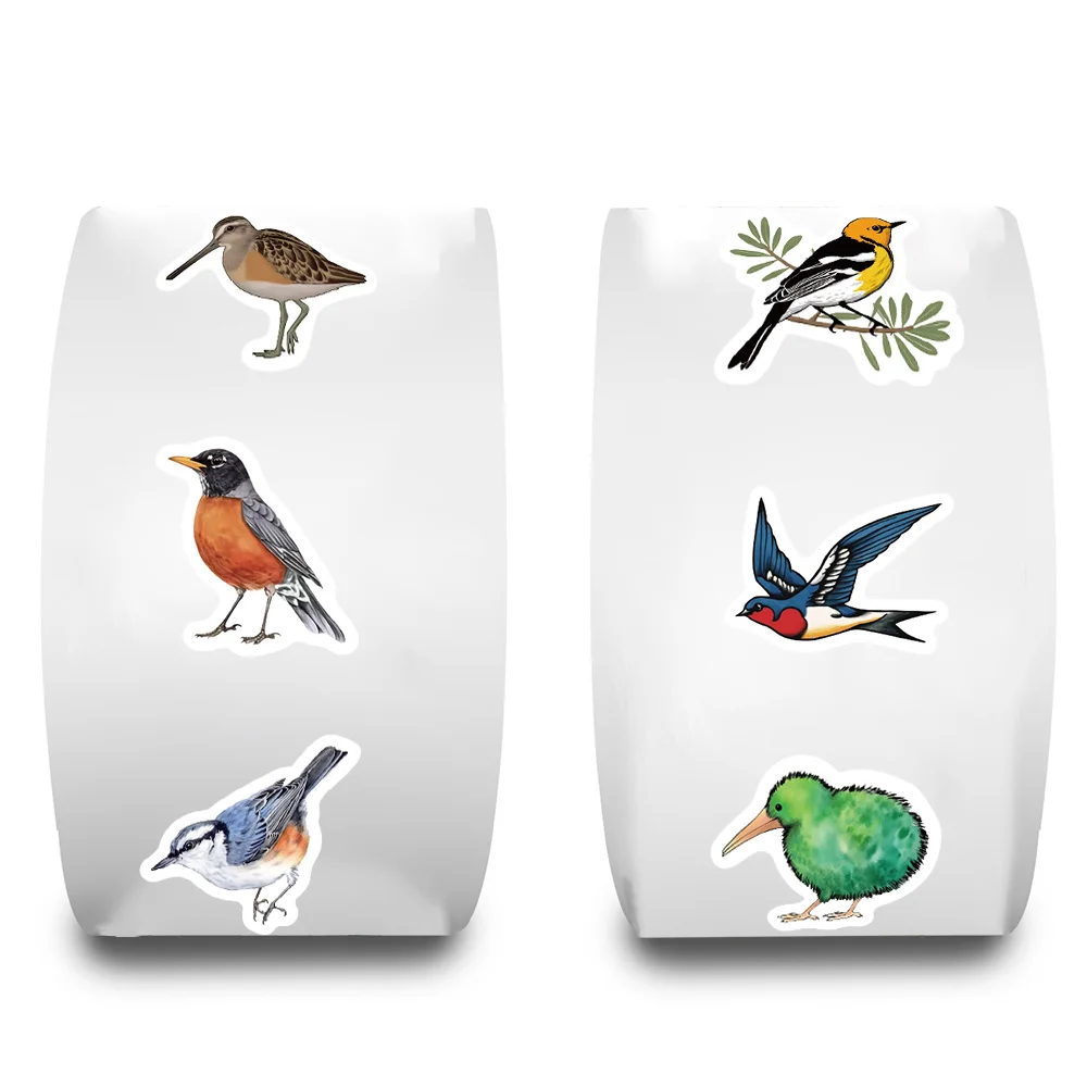 500PCS Beautiful Bird Roll Stickers Phone Scrapbook Envelope Gift Water Cup Guitar Skateboard Notebook Waterproof Decorative