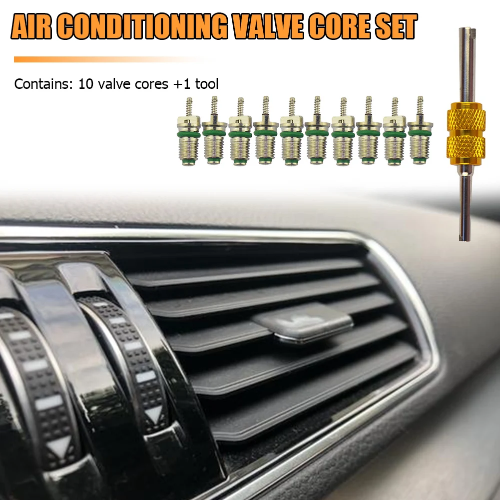 

R134a Car A/C Valve Cores Air Conditioning Valve Cores Green Tool Automobile Exterior Repair Components 10pcs