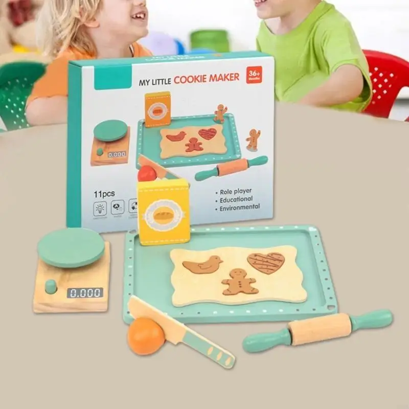 Juego rol cocina D5QA, juguete para hornear galletas madera para niños, rodillo a escala para desarrollar habilidades