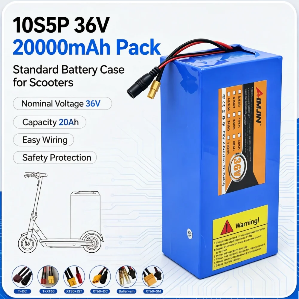 2026 10s5p 36v 20ah 18650 high-power rechargeable lithium battery DC + charger, used for electric motorcycles,bicycles