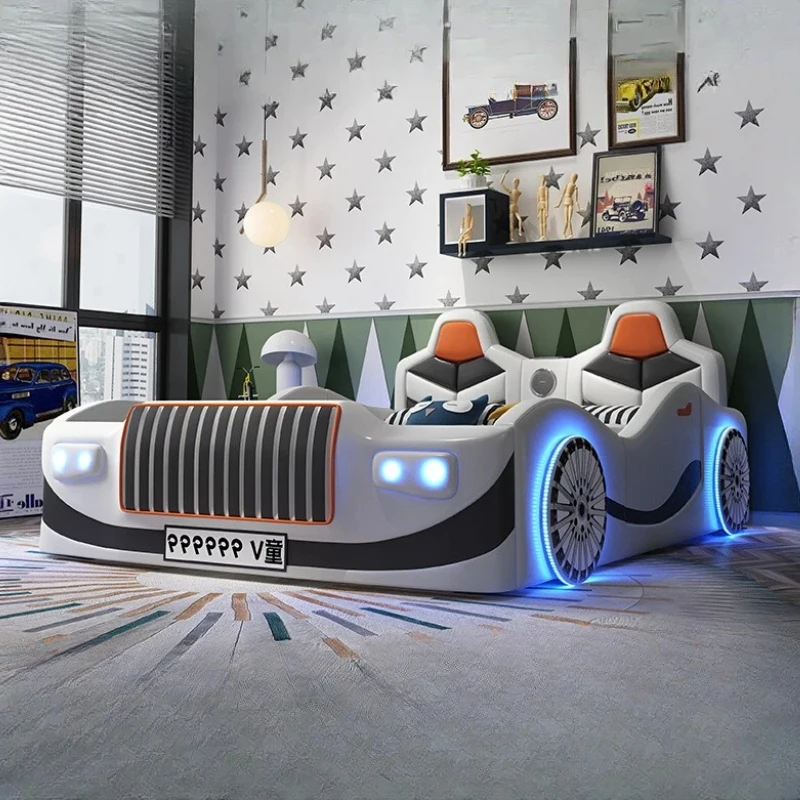 High End Modern Double Bed Car Aesthetic Kids Master Luxury Boys King Double Bed Space Saving Cama Matrimonial Bedroom Furniture