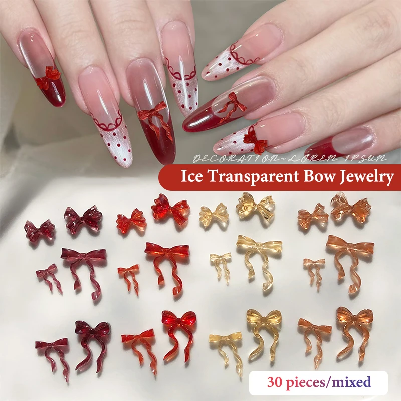 30 Stücke Gemischte Farbe Harz Linie Bowknot Fliege Band Nail art Dekorationen DIY Maniküre Strass Zubehör