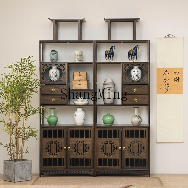 

HJ New Chinese Solid Wood Duobao Pavilion Tea Ornament Display Tea Room Storage Locker Tea Rack Shelf