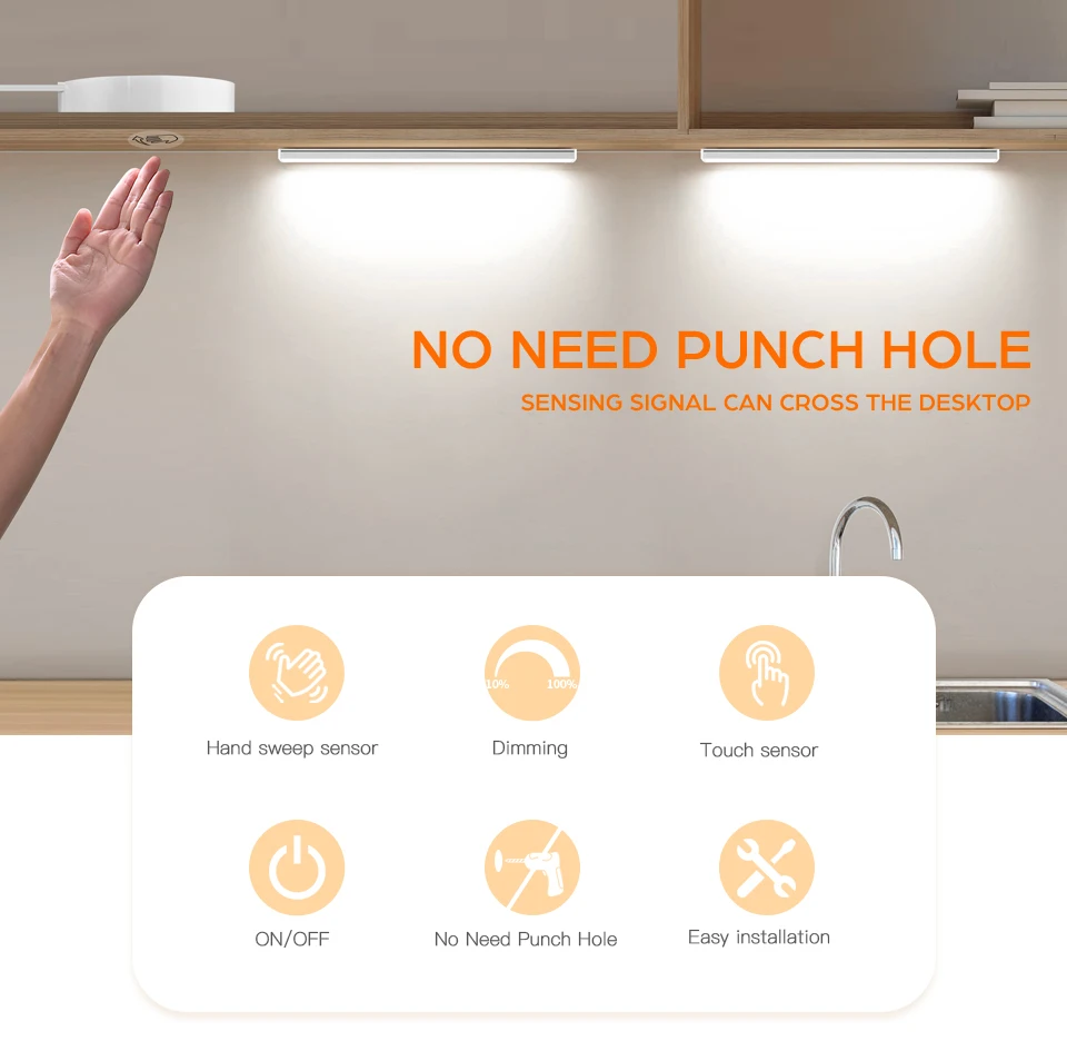 30/40/50CM LED Kitchen Cabinet Light 12V Aluminium Bar Lamp Tube With Penetrable Wood 25mm Touch Motion Sensor Dimmiable Switch