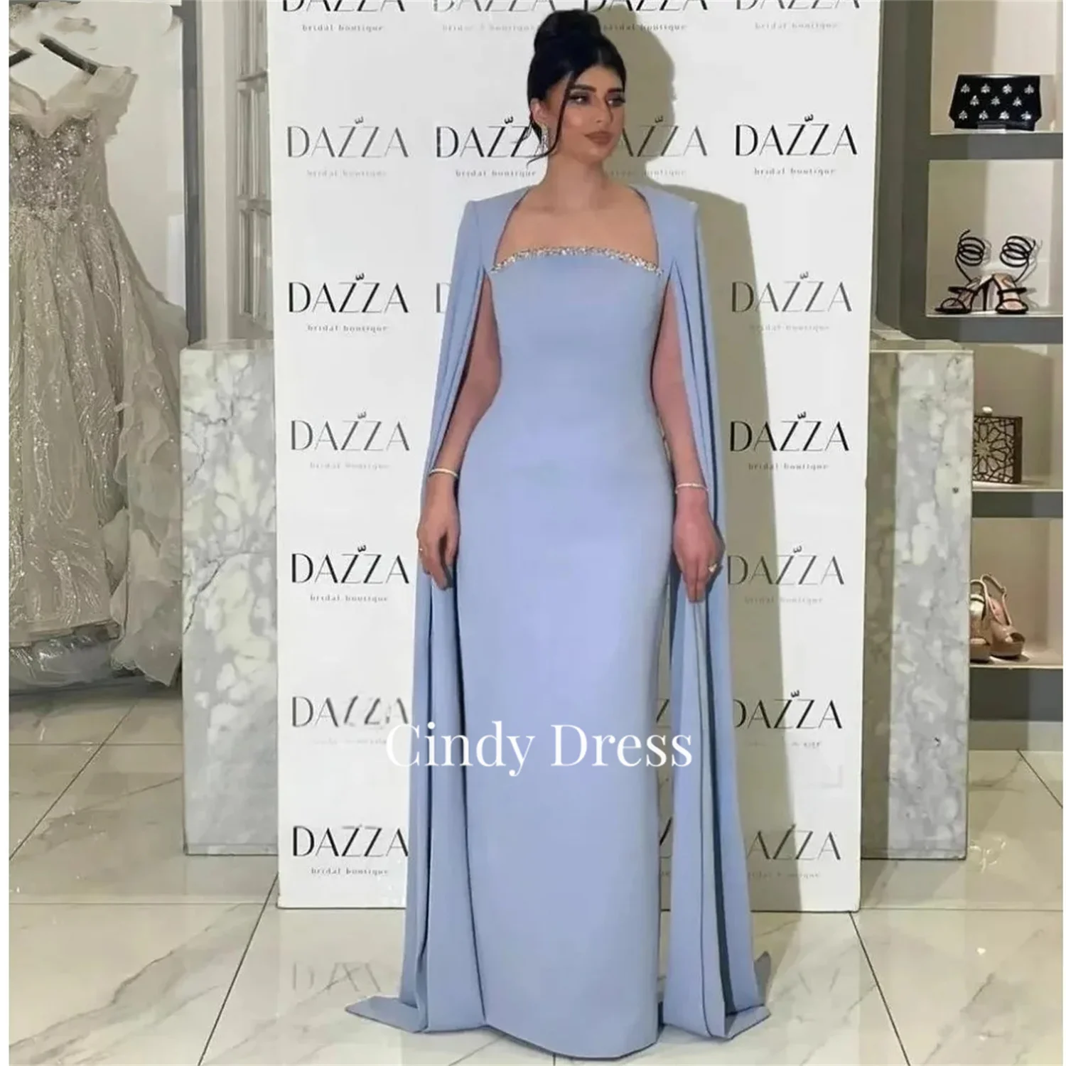 

Cindy Shawl Diamond Jewelry Light Blue Saudi Arabia Wedding Party Dress Women Elegant Luxury Evening Dresses 2024 Sharon Said