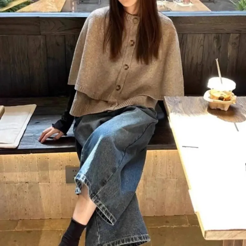 Pour les femmes mode vêtements de dessus pour femmes Cape en tricot Cardigan châle manteaux d'hiver manteau court Ponchos