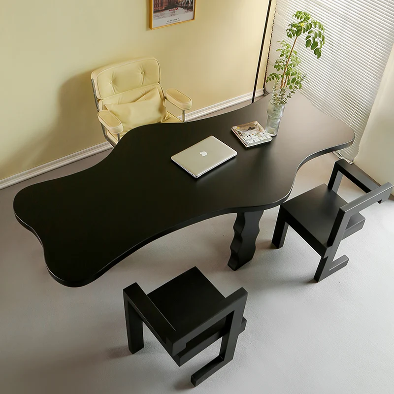 مكتب من الخشب الصلب الاسكندنافي على شكل خاص، مكتب بسيط وحديث، كمبيوتر غير منتظم #3