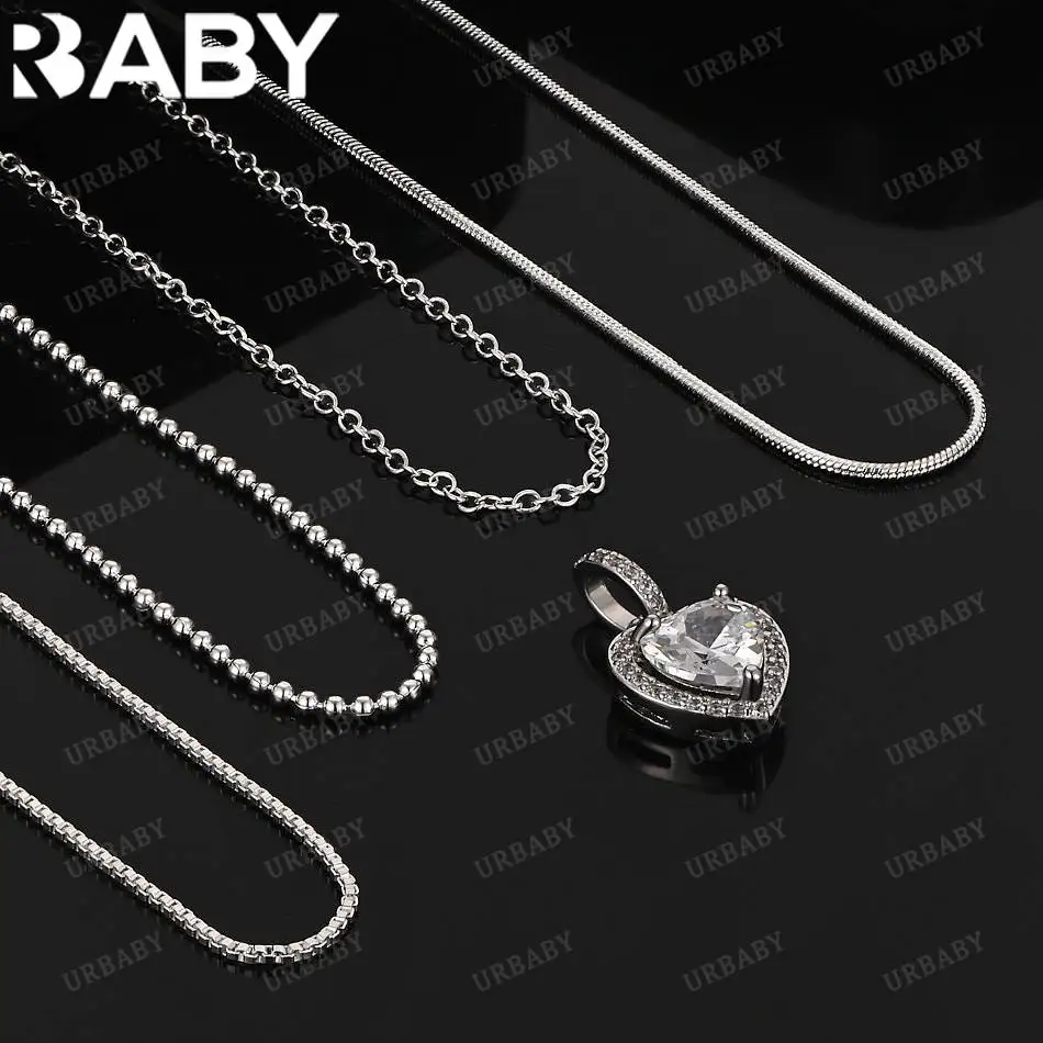 

URBABY 40-75cm 925 Sterling Silver Zircons Heart Pendant Necklace For Women Charm Trend Birthday Gifts Fashion Party