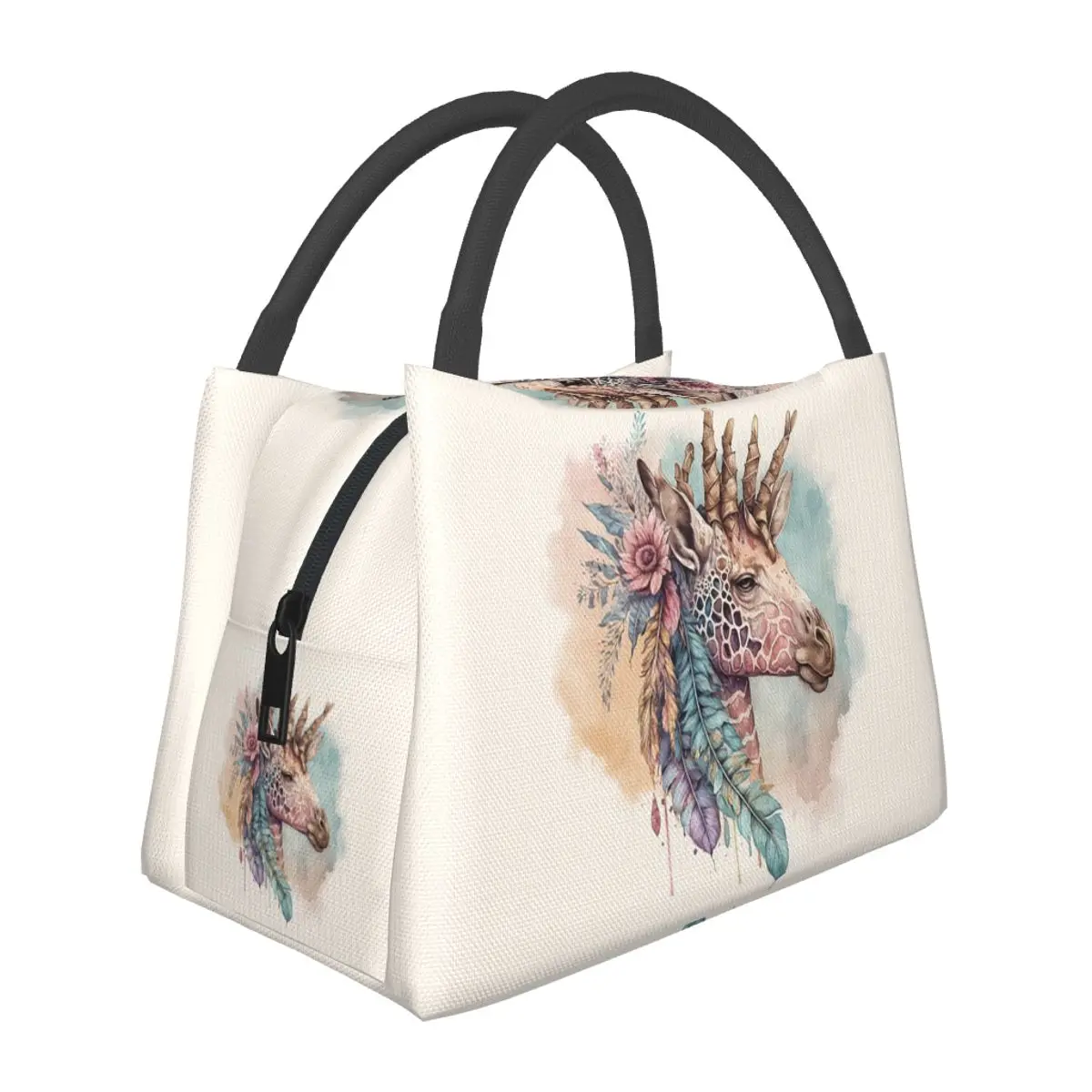 Giraffe With Floral Headpiece Lunch Bags Insulated Bento Box Lunch Tote Picnic Bags Cooler Thermal Bag for Woman Children Work