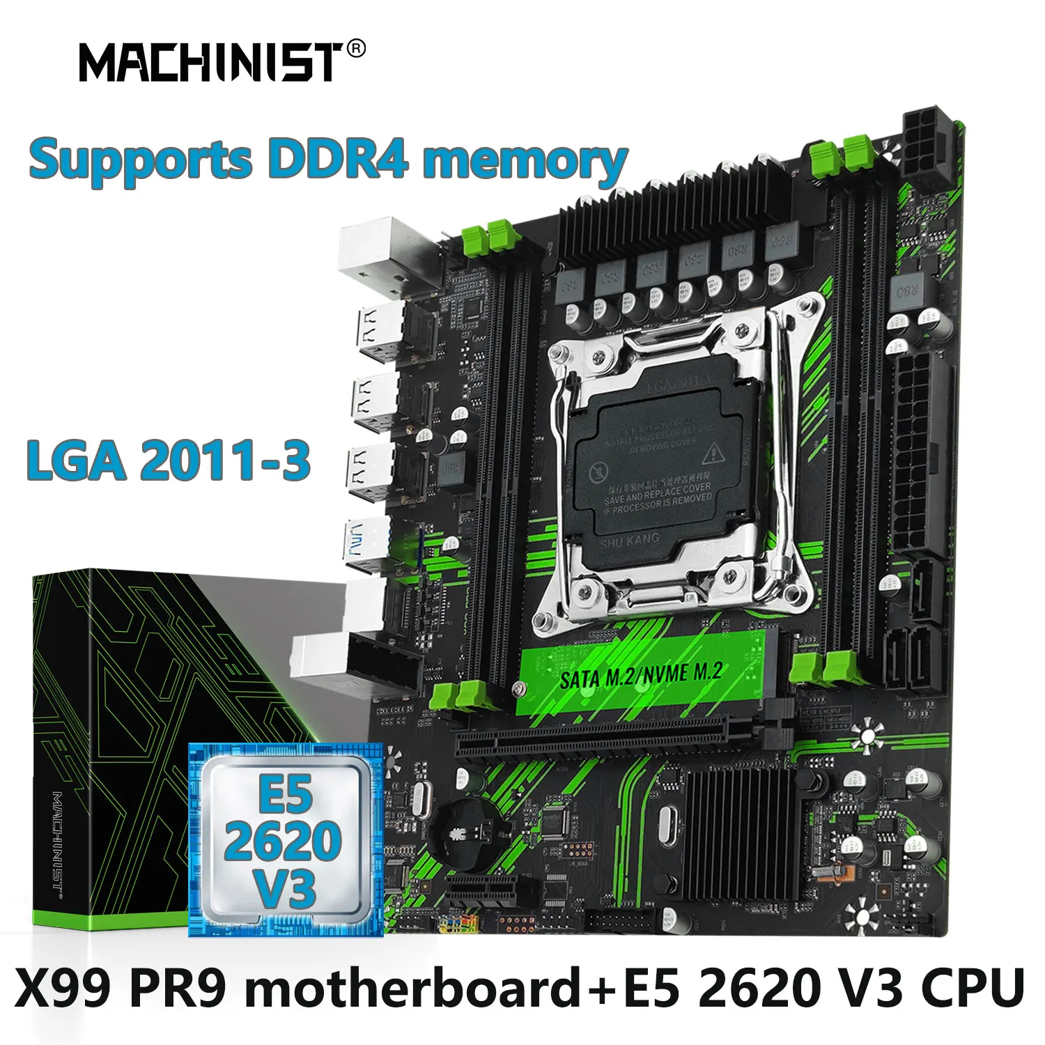 

MACHINIST X99 PR9 Motherboard Set Kit LGA 2011-3 Xeon E5 2620 V3 CPU Processor Support ECC desktop DDR4 RAM Memory M-ATX NVME