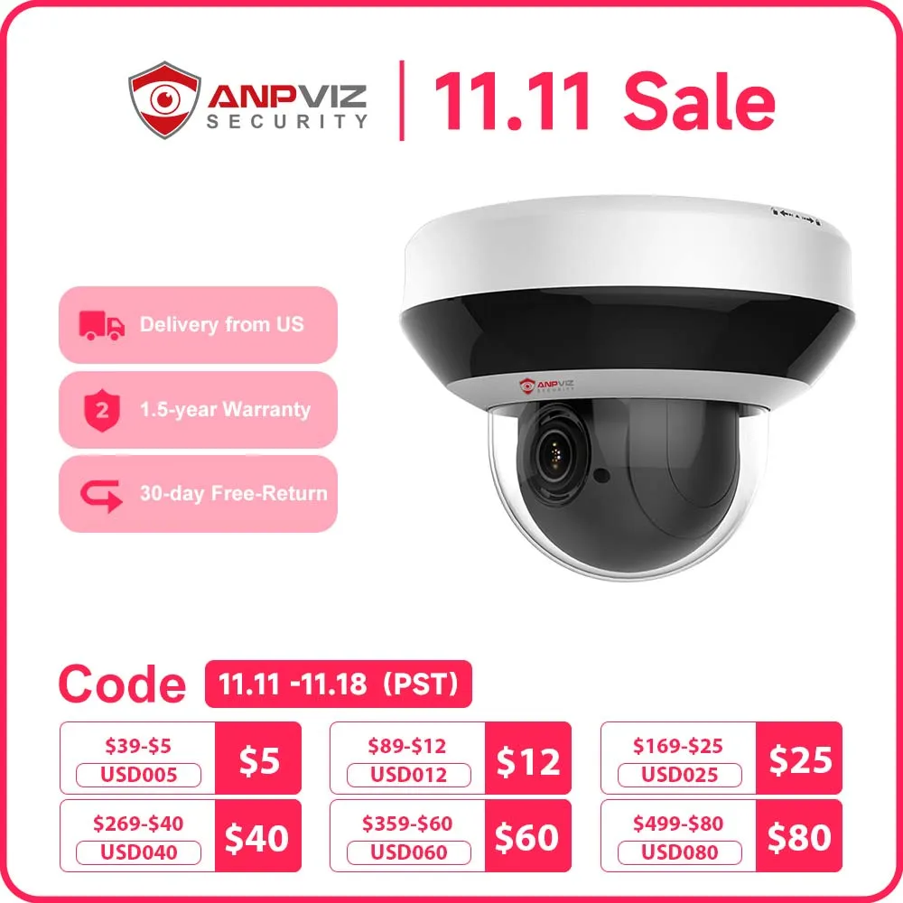 Anpviz 4MP PTZ IP Camera Outdoor Security 4X Zoom Dome POE CCTV Surveillance SD Card Audio H.265 PTZ-N2404I-DE3 Motion Detection