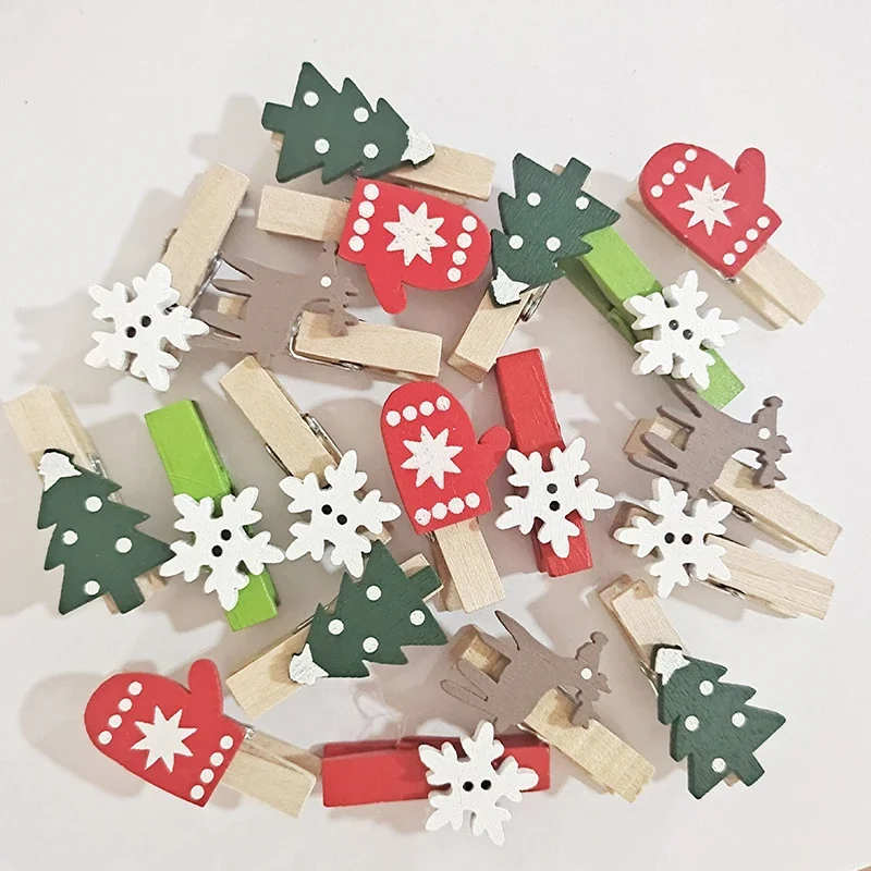 Christmas Wooden Clips Party Decor Ornaments Elk Snowflake Clothespin DIY