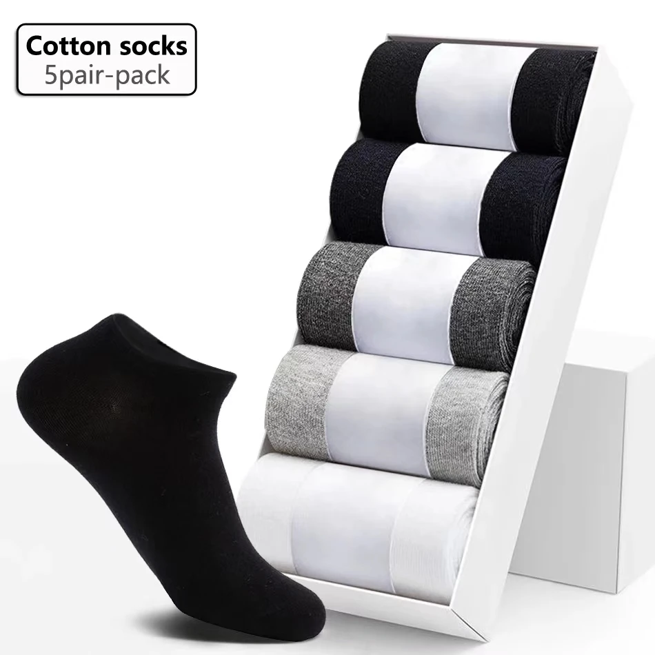 Summer Brand New100% Cotton Men Socks Thin Breathable Socks High Quality No Show Boat Socks Black Short For Students Size 38-44