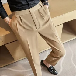 Men Suit Pants 2024 Autumn British Style Slim Fit Solid Casual Pantalon Homme Wedding Party Formal Dress Trousers Men Clothing