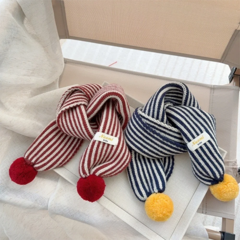 New Stripe Knitted Scarf Cold Proof Windproof Keep Warm Blanke Colorful Pom Pom Neck Warmer for Children