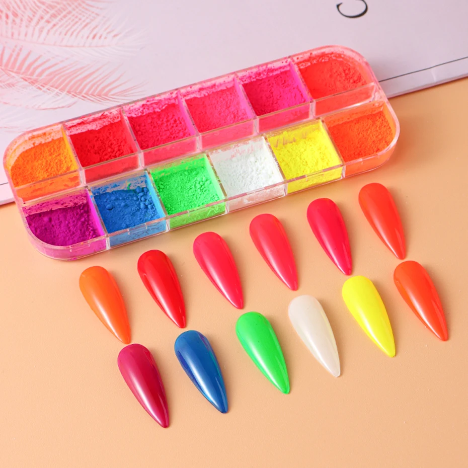 12 siatek kolorowy neonowy proszek fluorescencyjny Pigment brokat do paznokci urok DIY paznokcie artystyczne dekoracje Pigment pył Manicure rysunek — zdjęcie 7