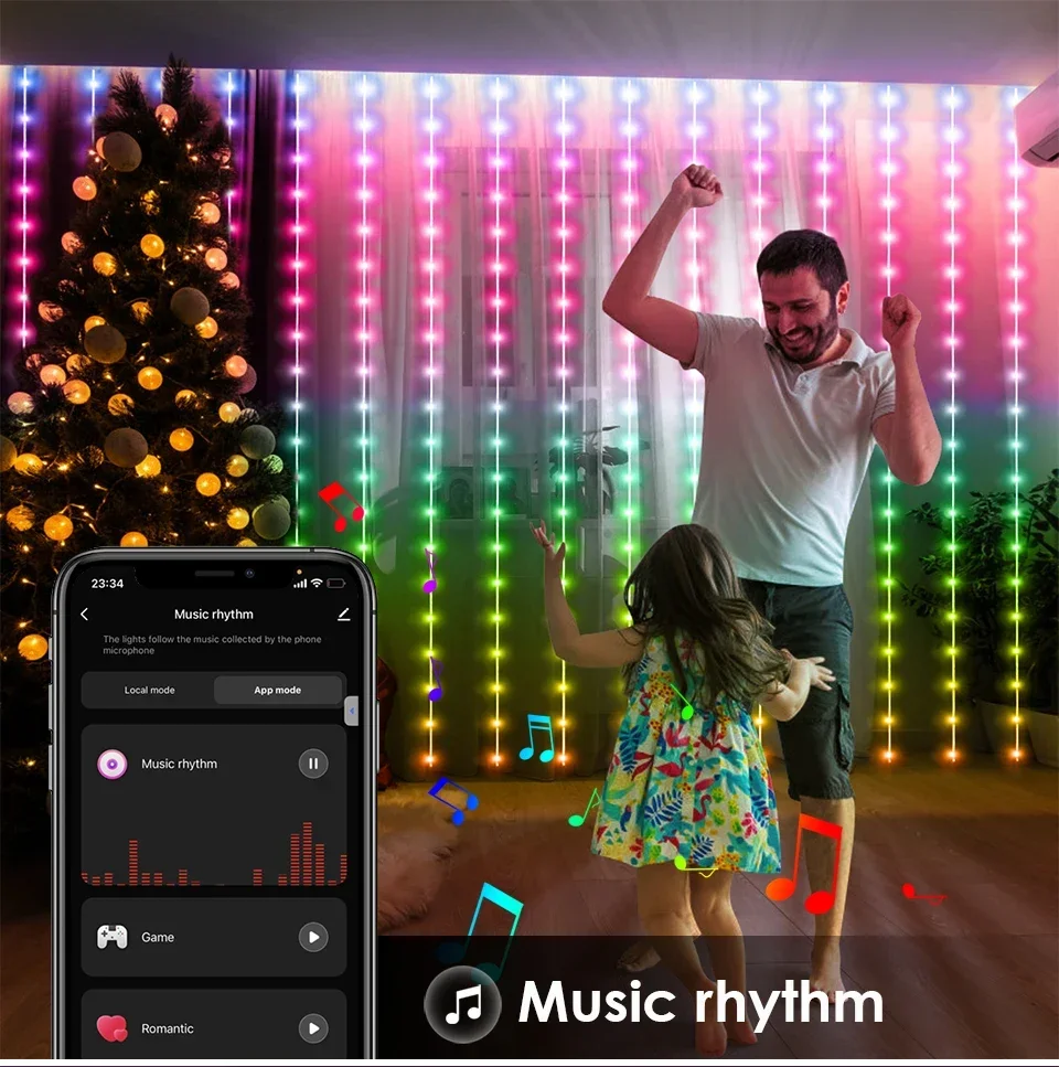 Imagem -04 - Inteligente Natal Cortina String Luzes Guirlanda Led Usb 5v Festão Bluetooth App Luzes de Fadas à Prova Dágua Quarto Decor Lamp
