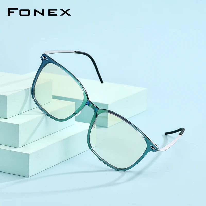 FONEX Anti Blue Light Blocking Glasses Women Antiblue UV Protection Computer Eyeglasses Men FAB010 (Nylon Frame B Titanium Arm)