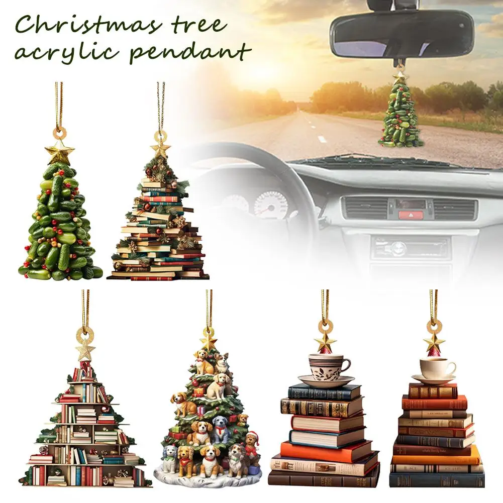 2024 Christmas Tree Shape Bookshelf Pendant, 2D Acrylic Home Supplies Decoration Books Christmas Party Flat Stacked Ornamen I6K8