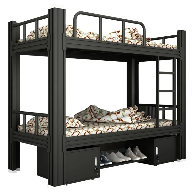 Top and bottom bunk iron beds, high and low bunk dormitories, student and staff, iron and steel double person two-layer thickene