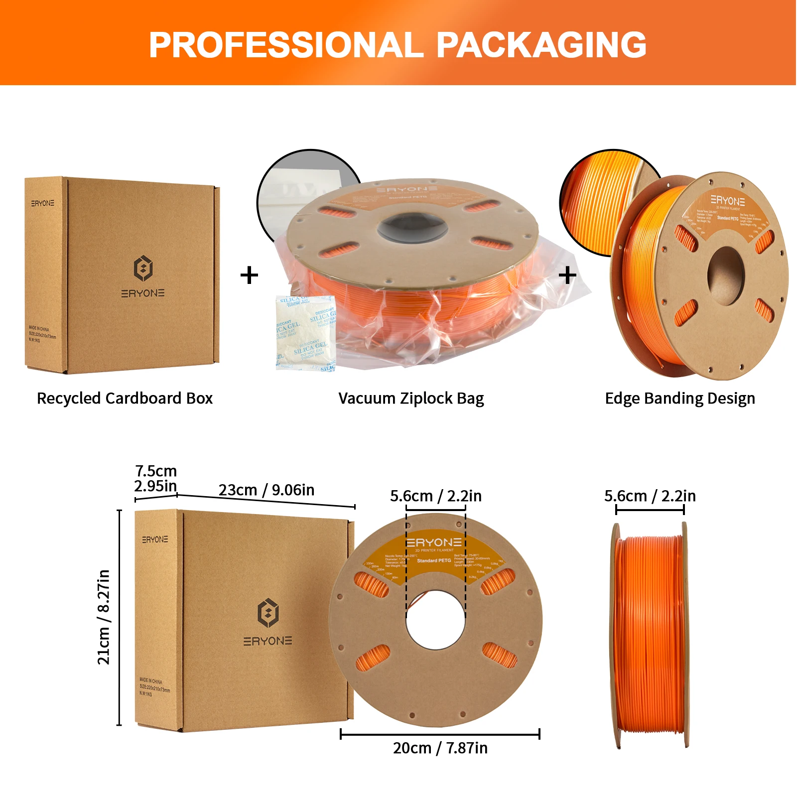 ERYONE 10KG Standard PETG Filament 1,75mm für 3D-Druck, Mehrfarbig Erhältlich, PETG-Filament, 3D-Filament Großhandel, 1KG/Spule – Detail 20
