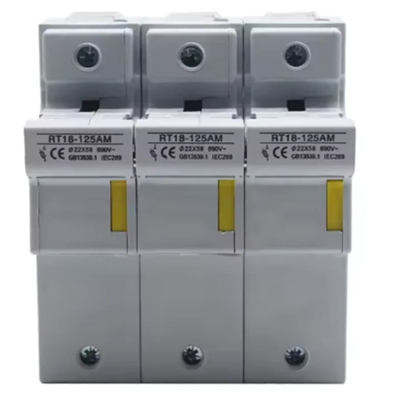 3P RT18-125 RT18-125AM Standard Cylindrical Fuse Holder Base 22x58mm AC 690V Fuse Boxe for Electrical Circuit Protection