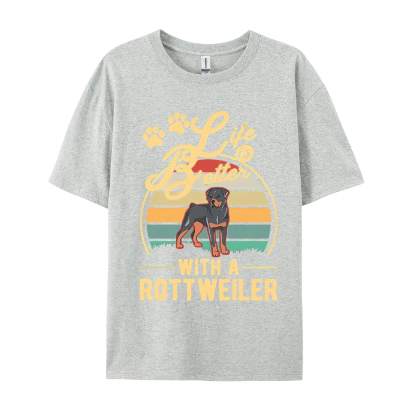 Life Is Better With A Rottweiler T-shirt Boy Funny T-Shirt Top T-Shirts Tops Shirt For Men On Sale Cotton T Shirt