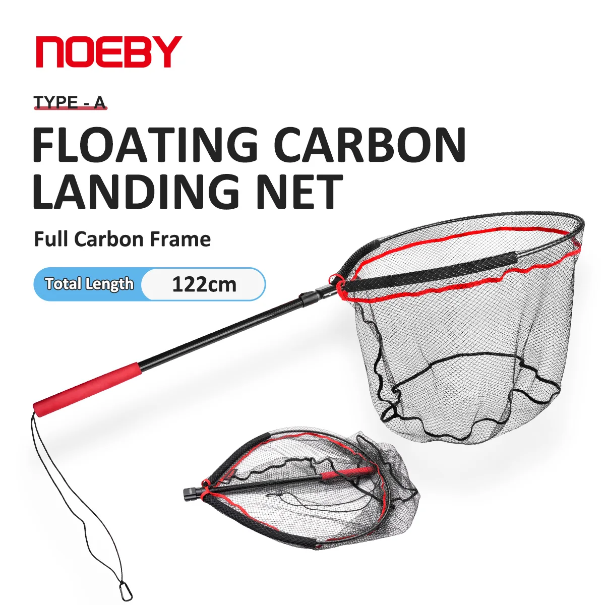 

Noeby-Float Tube Landing Net, Folding Net, Carbon Handle Net, 60cm * 50cm, Total 122cm Floating Nets, Pike Big Fish Tackles