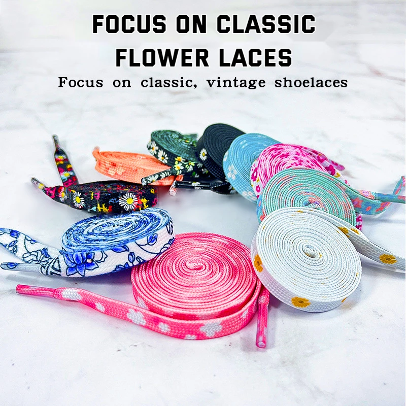 1Pair Daisy Cherry Blossom Rope Laces For Kids Adult AF1 Flower Sneaker Strap Sport Shoelaces Rubber Bands For Shoes Accessories