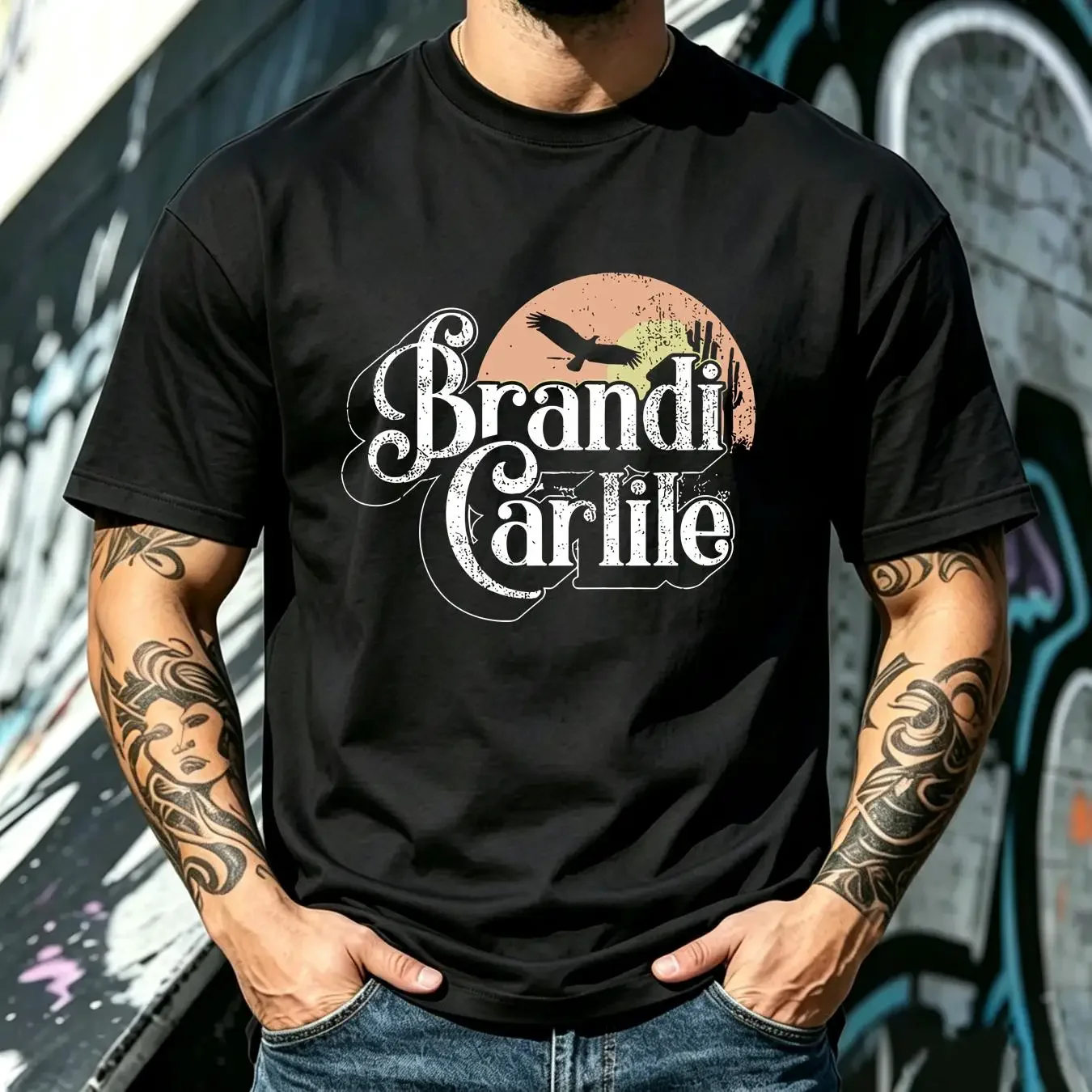 washed T Shirt Brandi Carlile sunset Bird Cactus Size Large Tour long or short sleeves vintage Washed Breathable Comfortable