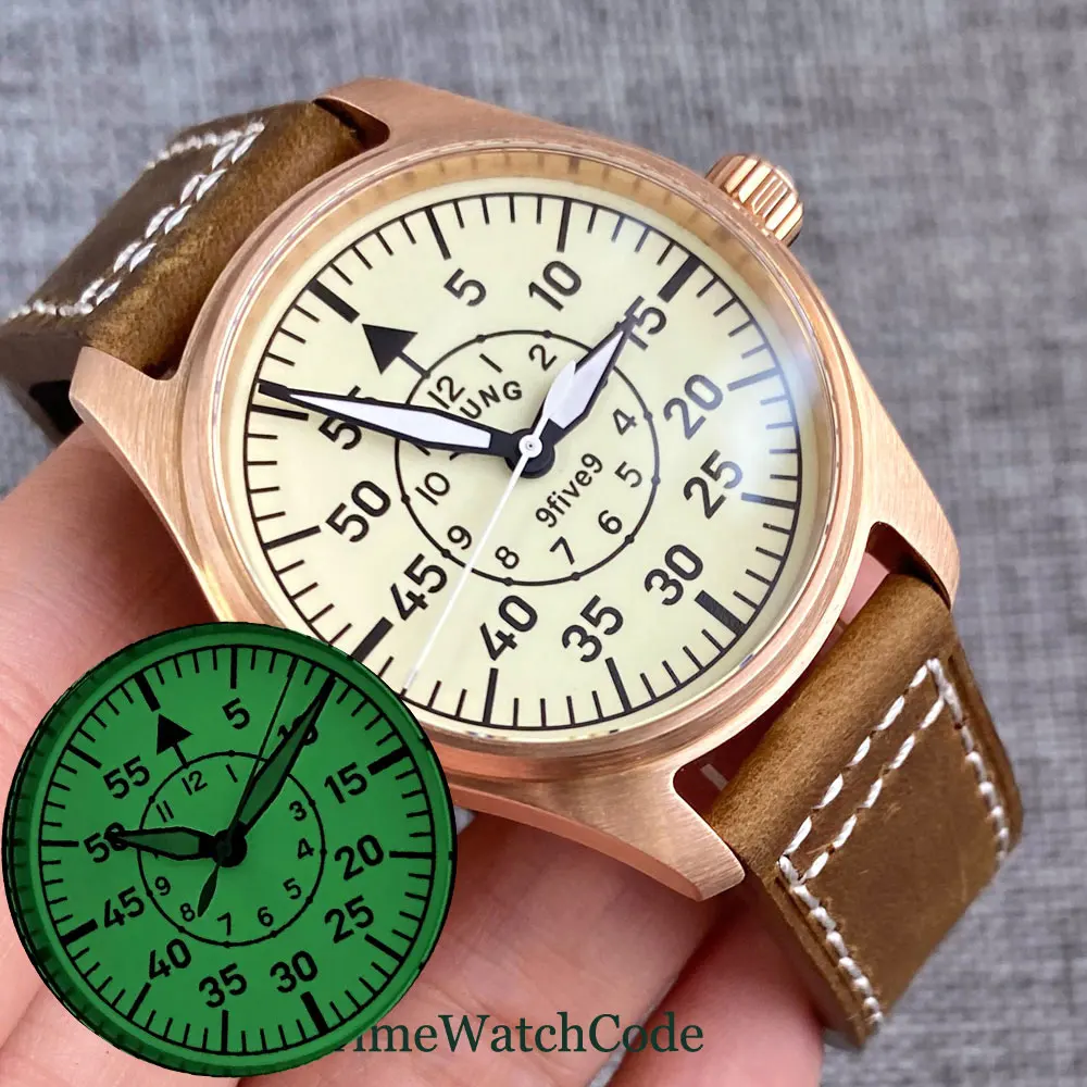 39mm Tandorio 200m Diver Automatic Watch for Men NH35 PT5000 CUSN8 Solid Bronze Sapphire Crystal Luminous Beige Dial 20ATM