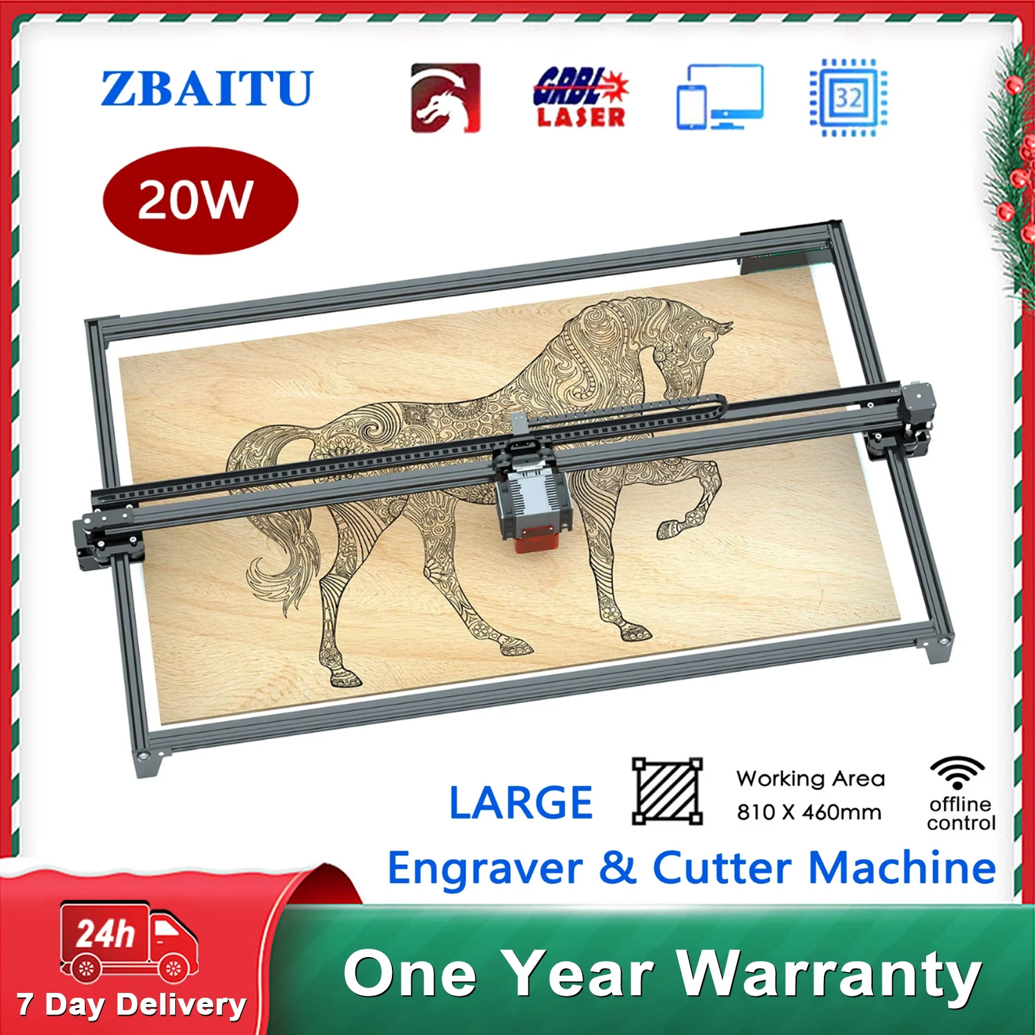 ZBAITU-Machine de gravure laser CNC M81, 20W, 80x80cm, 4 diodes, routeur 3D en métal et bois, avec buse d'assistance à l'air