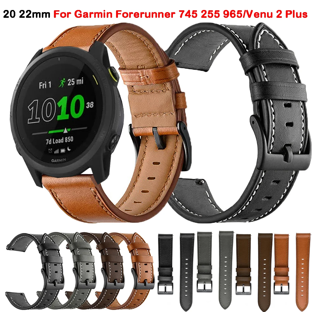 20 22mm Watch Band for Garmin Forerunner 965 255 745 265 645 245 165/Venu 2 Plus/SQ/Vivoactive 3 4 Strap Leather Bracelet Correa