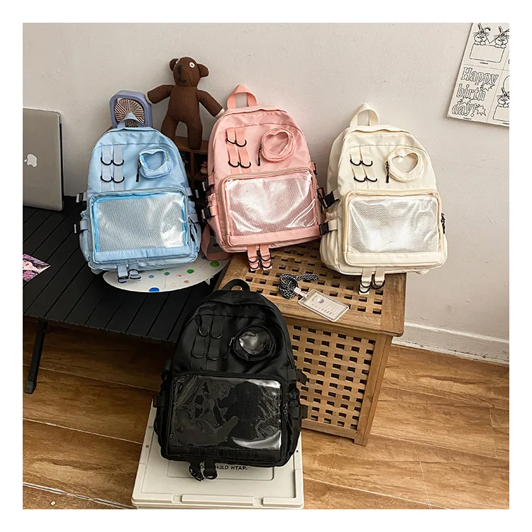 

Рюкзак из нейлона для школьниц, с прозрачным окном, большой вместимости, для подростков, ита-бэг, для поездок и учебы