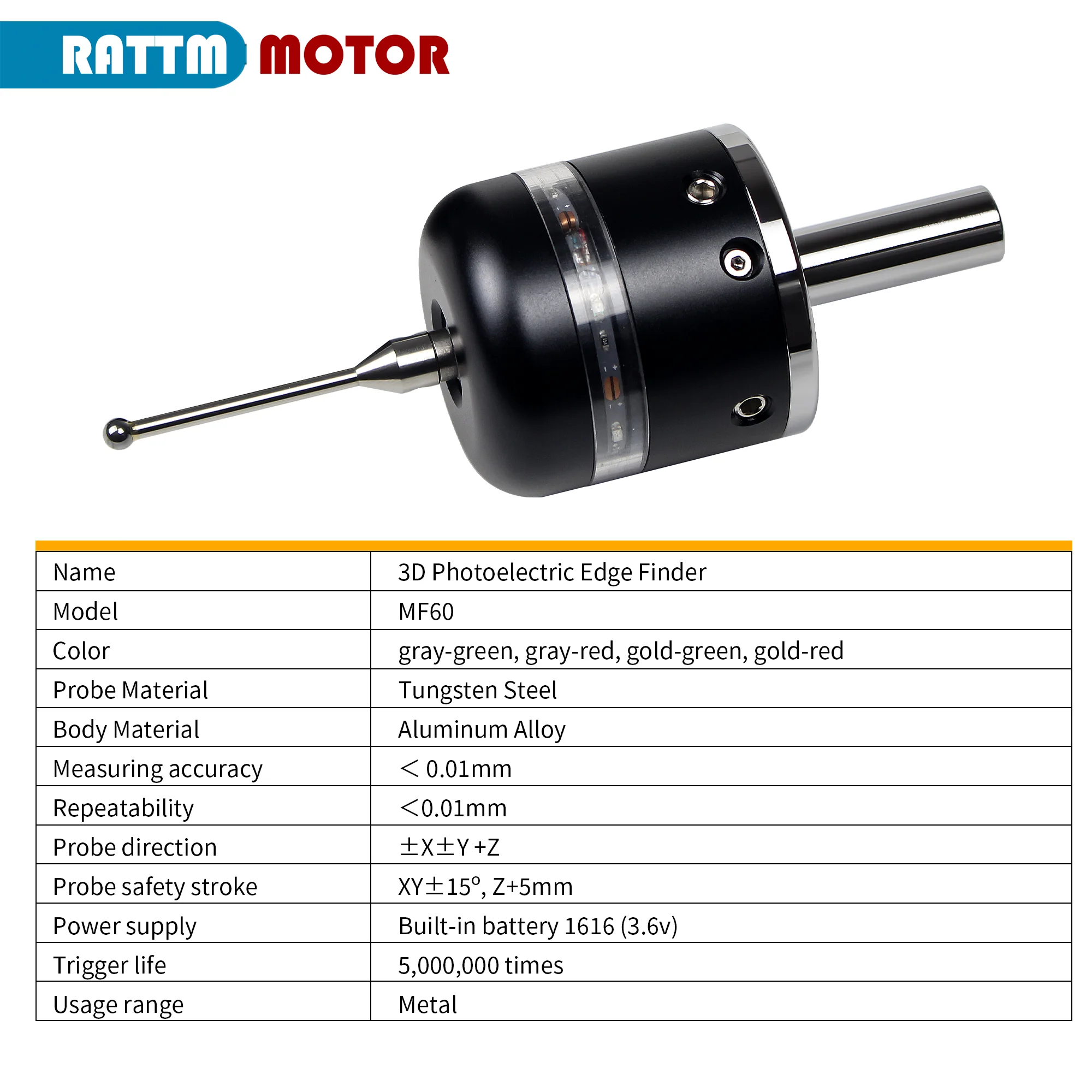 Alta precisão 3d luz borda localizador toque sonda ferramenta configuração setter para fresadora cnc máquina de gravura mf60