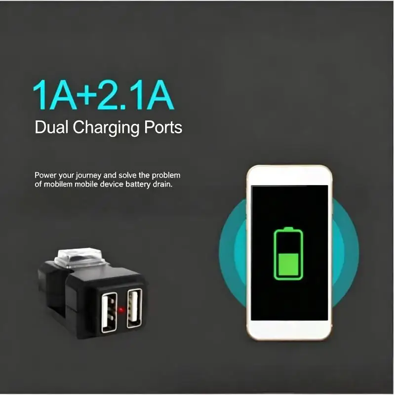 1PCS Black  ABS shell Waterproof Motorcycle Dual USB Charger With Fast Charging For Electric Bike Scooter Outdoor Daily Trips