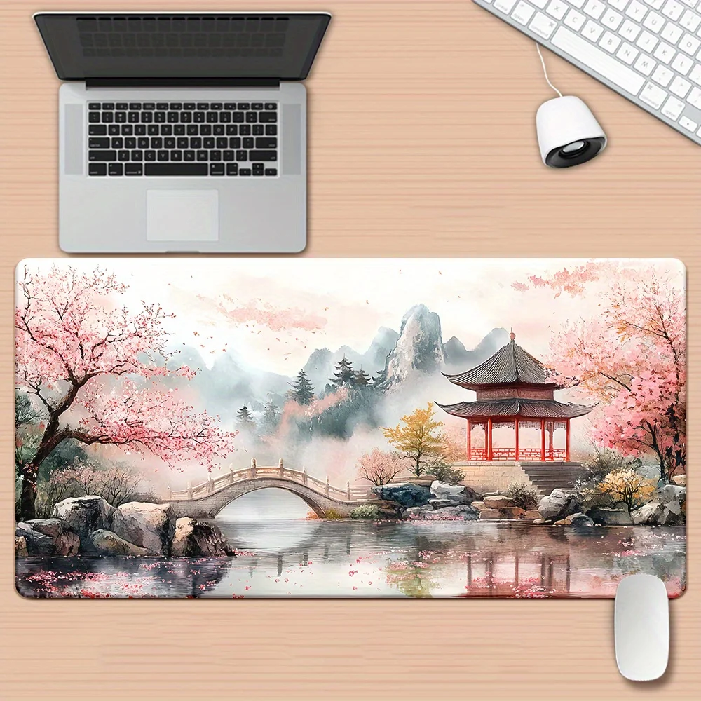 

XXL японский садовый настольный коврик для мыши с цветком вишни, пейзажный дизайн, большой игровой и офисный коврик, резиновый подарок для домашнего ПК
