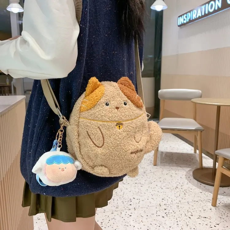 Japanese Kawaii Plush Bag Women Cute Lucky Cat Crossbody Bags Woman Purses and Handbags School Girls Shoulder Bag Small Bag Bols