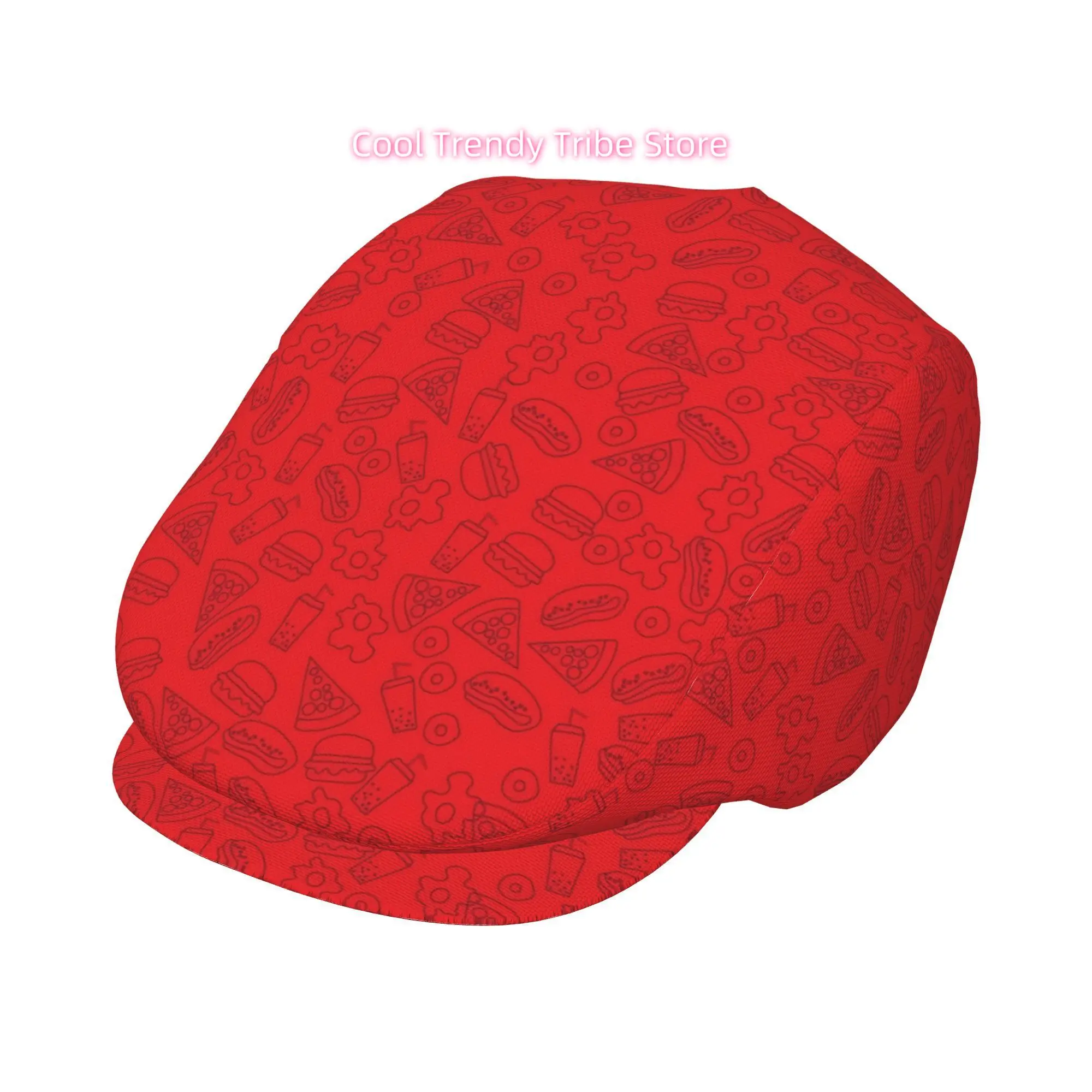1pc Red Fast Food Banquet All-over printed beret, newsboy cap, unisex, a must-have fashion accessory for outdoor leisure activi