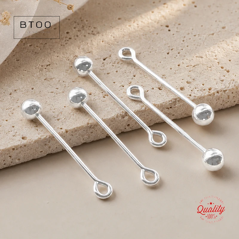 925 Sterling Silver Threaded Ball Eye Pins 3mm Long Jewelry Findings Stick Charms for DIY Crafts