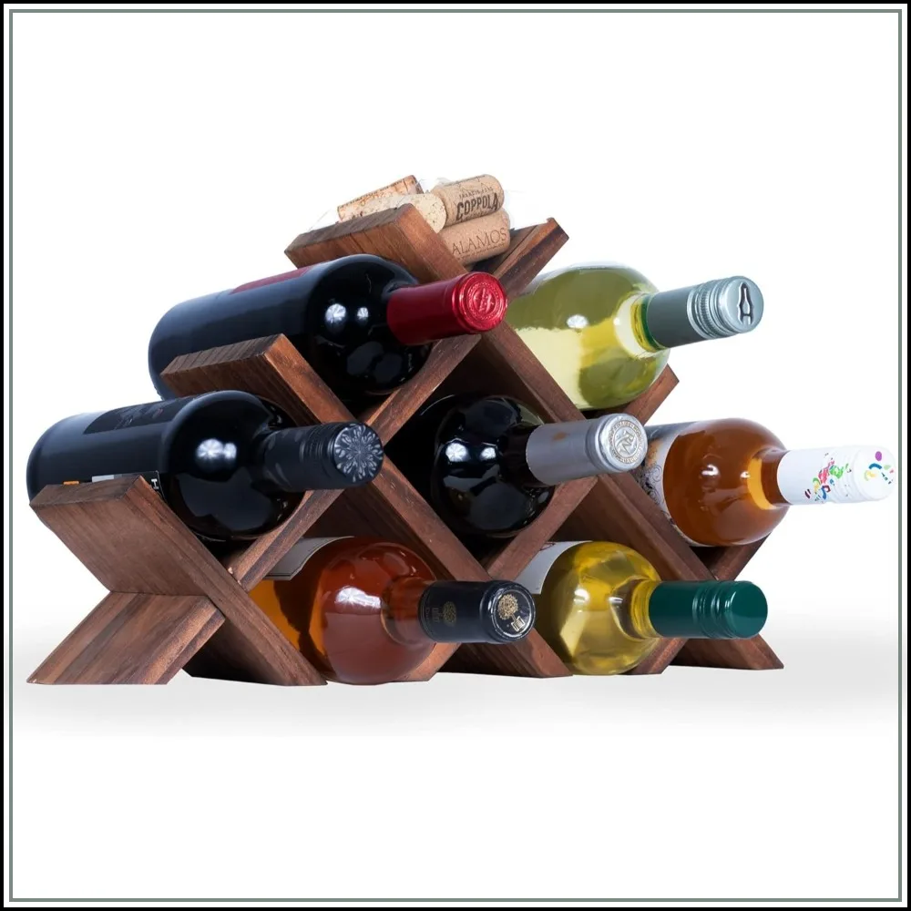 

Rustic State Alella Countertop Wood Wine Rack for 8 Bottles with Cork Storage, Tabletop Butterfly Design, Freestanding Organizer for Home Kitchen Bar Décor